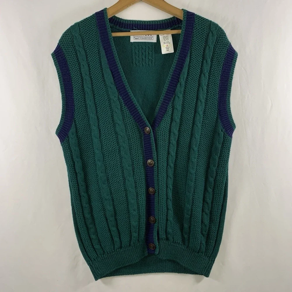 VTG 90s Jantzen Mens Cricket Cardigan Sweater Vest Sz S/M Old Money Ivy Preppy